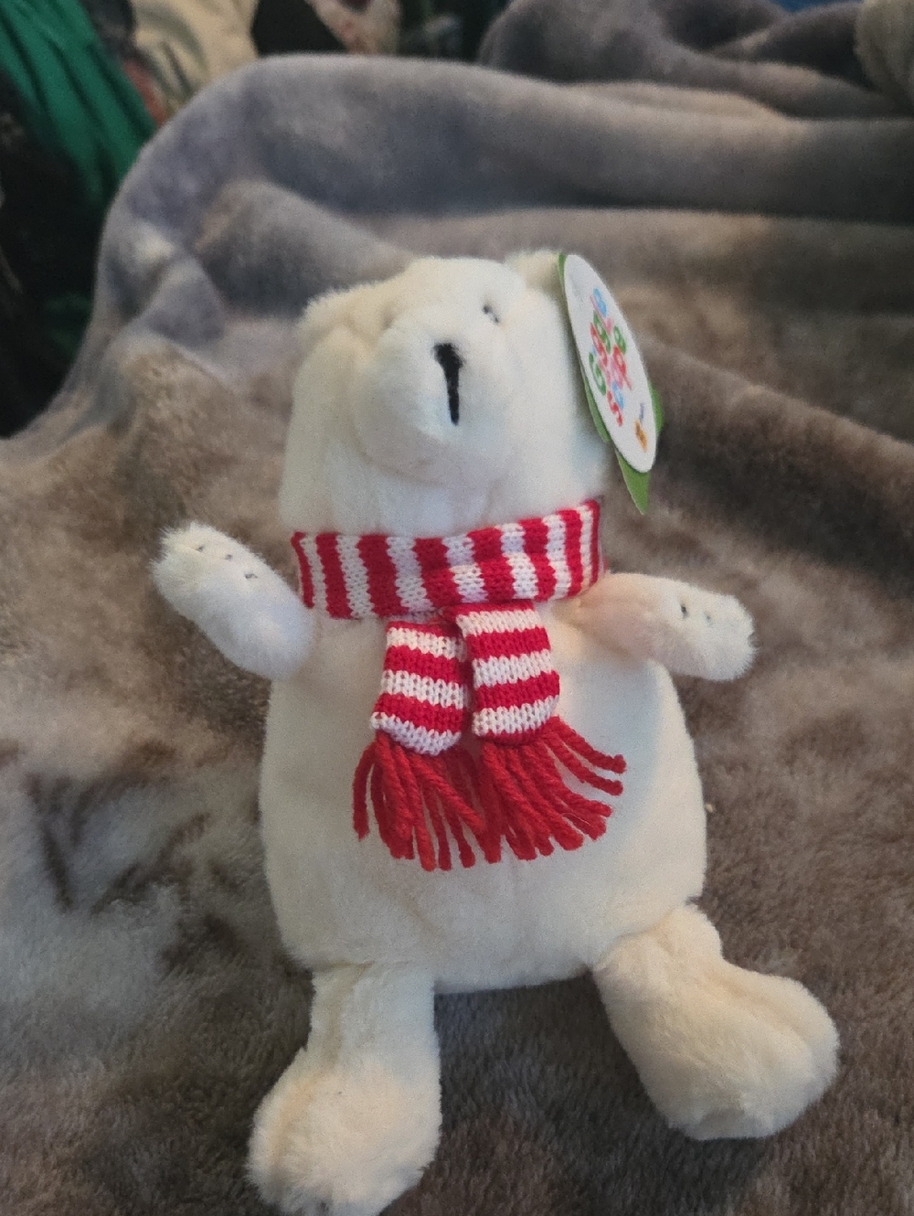 Plush Small Polar Bear Toy with Red & White Scarf